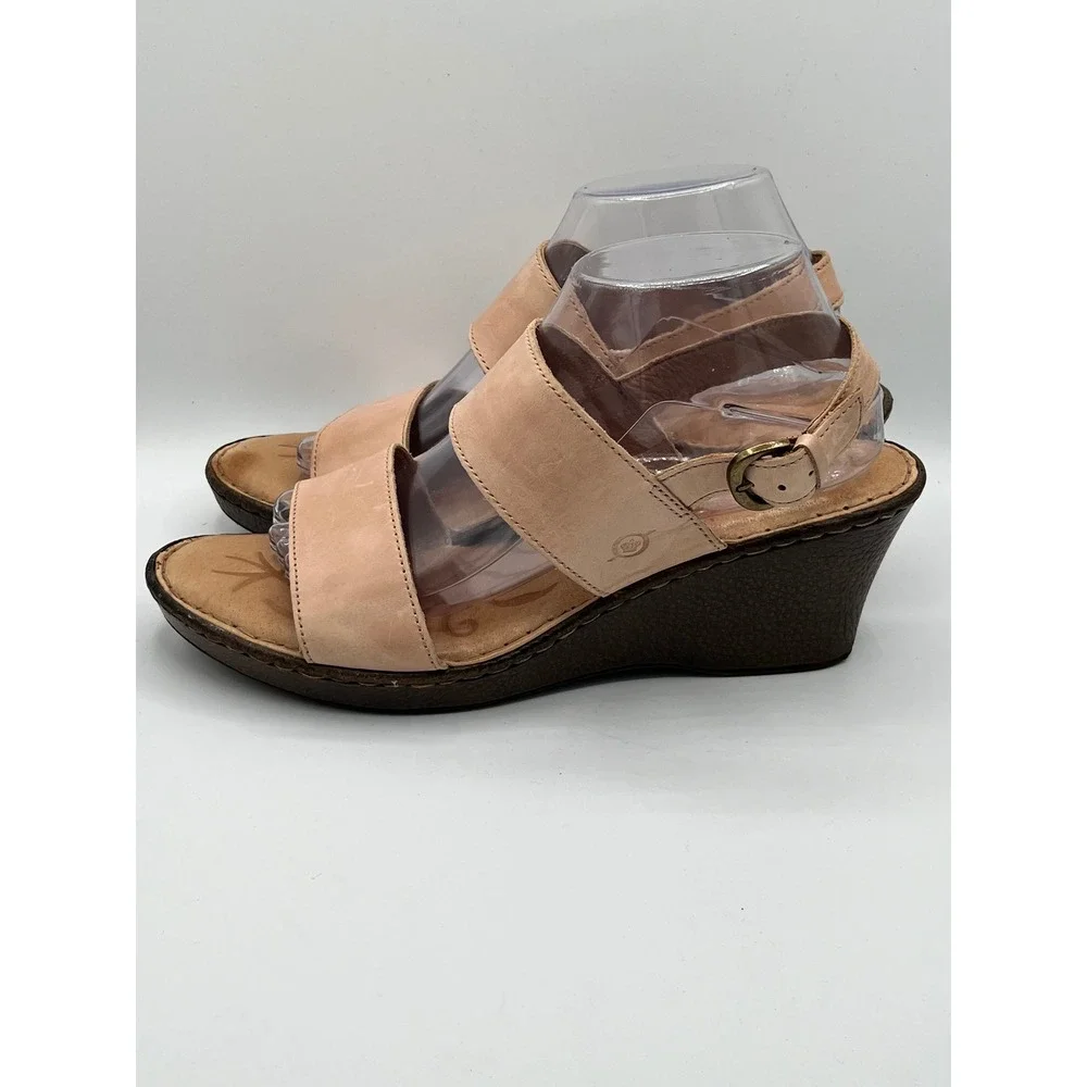 Born Women Nude Leather Wedge Sandals D91516 CCL15 Tan Slingback Size 11M
